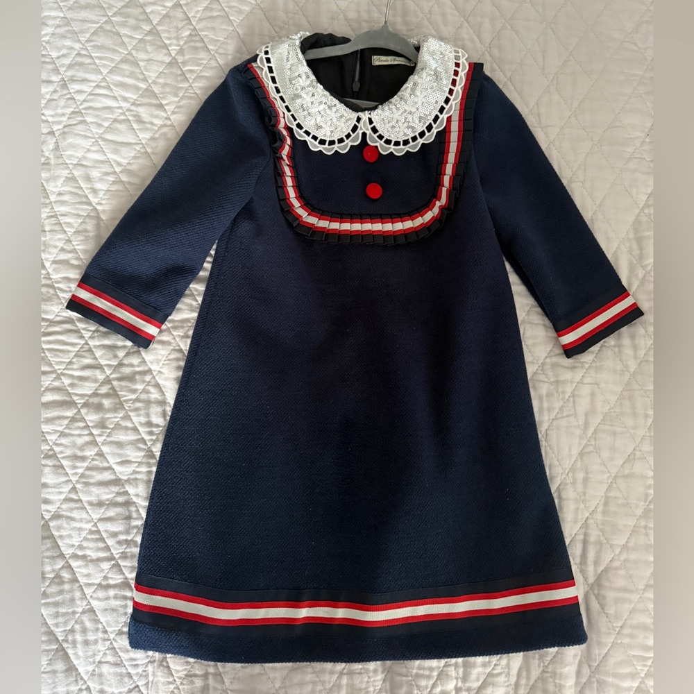 Navy Blue Dress with Red Accents